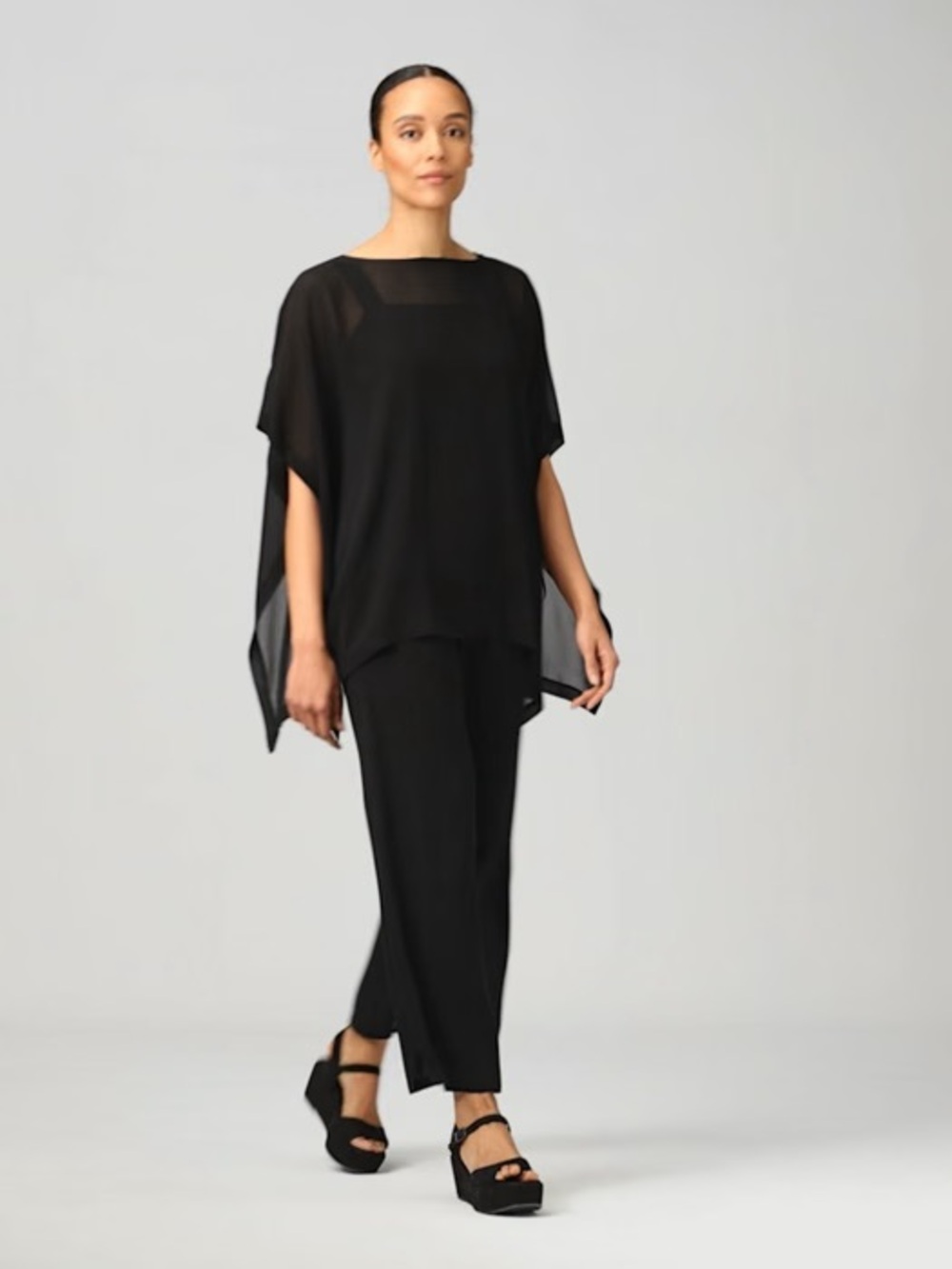 EUC Eileen Fisher Sheer Silk Georgette Long “Poncho”